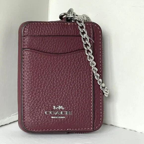Coach Bags Coach Zip Card Case Id Wallet Red Wine Pebbled Leather 633 Mini Chain Strap Poshmark